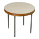 Side table tubular steel base, round top strapping wood, France, circa 1950