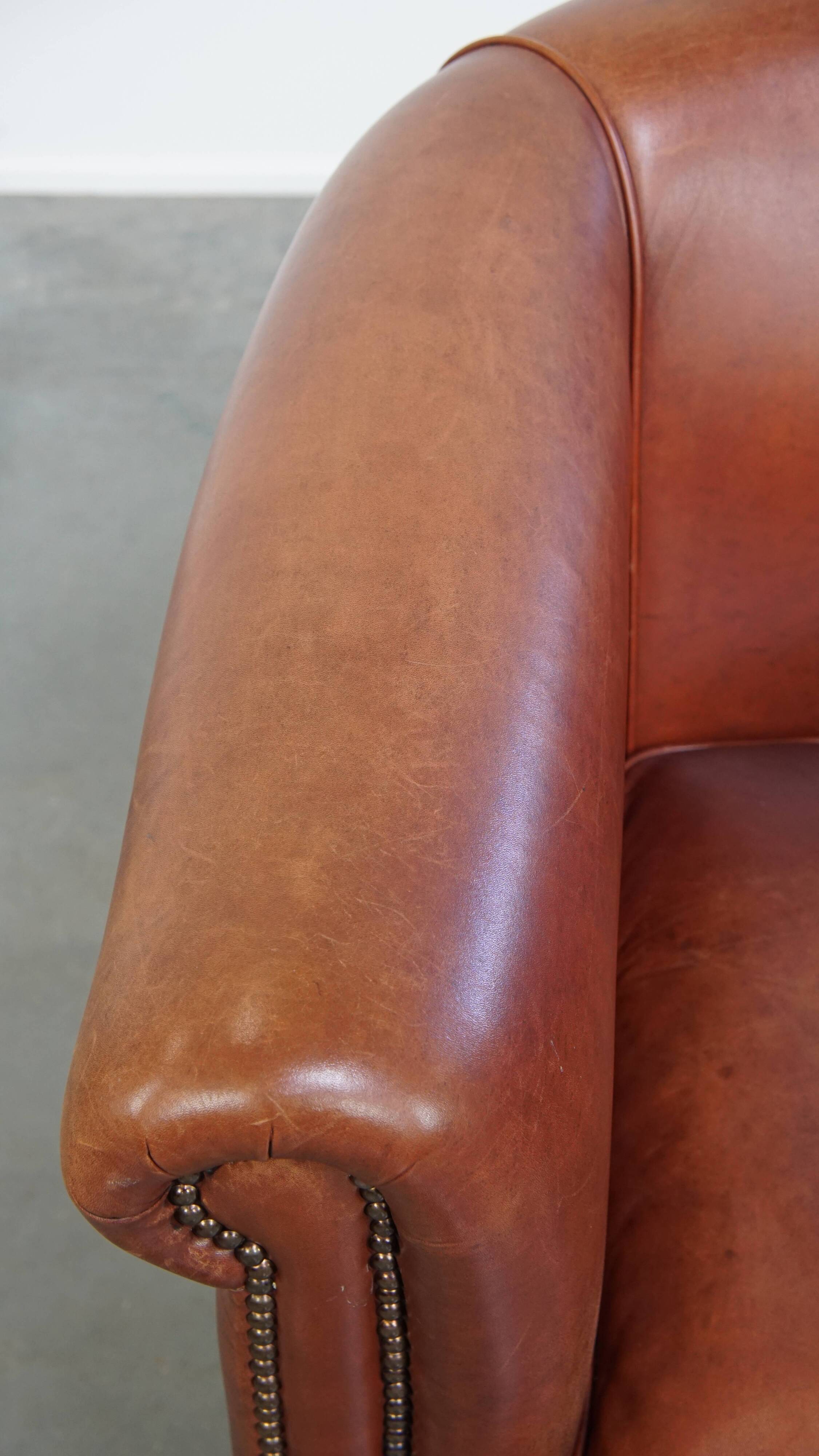 Cowhide Leather Club Armchair in a Cognac Color