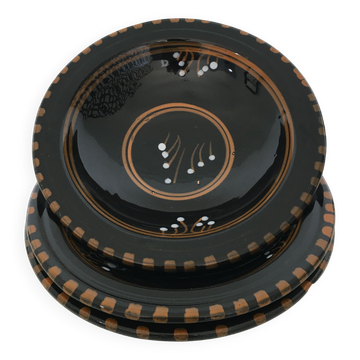 Set 3 plats creux noirs décorés