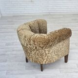 1960s, Danish vintage armchair, green furniture velour, ash wood legs.
