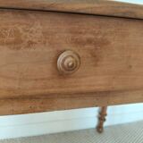 Old solid wood console - turned legs - drawer in chic country style