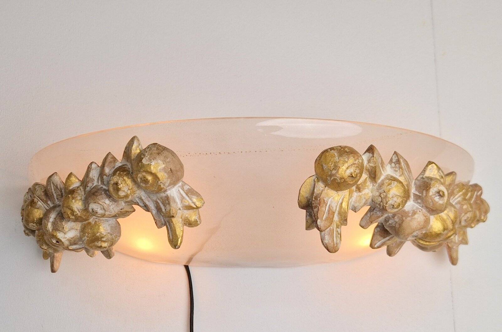 Vintage Bowl Wall Lamps in Goldleaf Murano Glass, Italy, 1970s, Set of 2