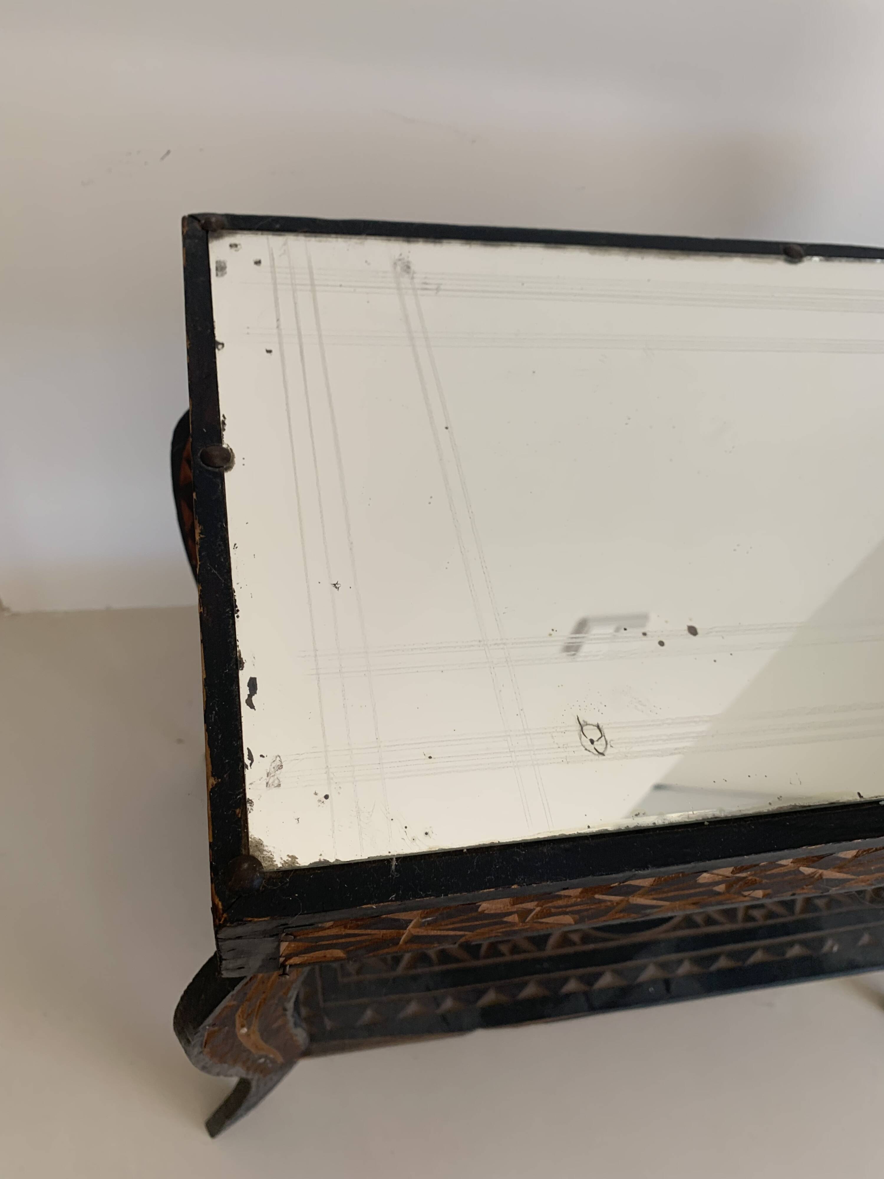 Guéridon vintage 1970 artisanat fait main miroir oriental - 60 x 30 cm