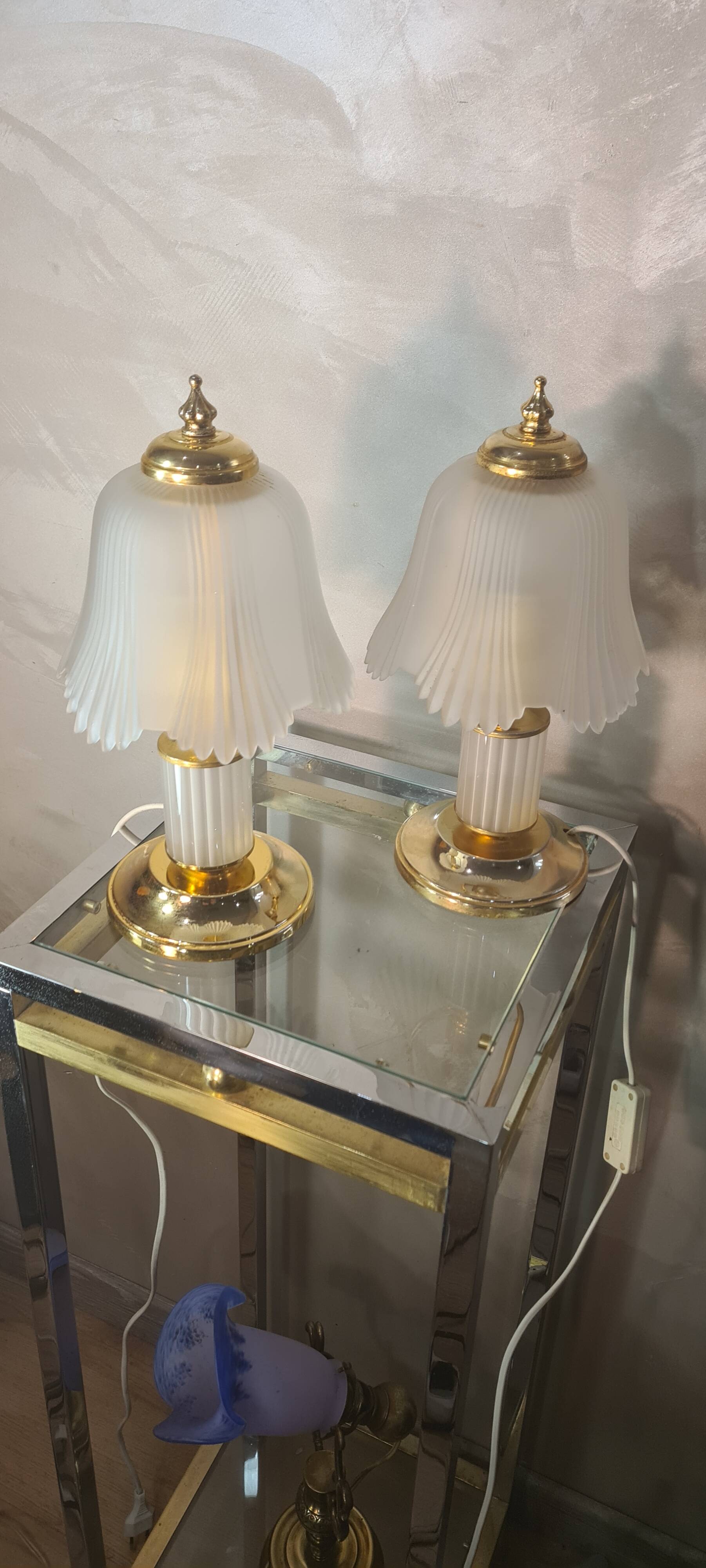pair of bedside lamp, molded glass and brass 1970