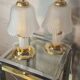 pair of bedside lamp, molded glass and brass 1970
