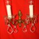 pair of bronze and crystal wall lights with 2 arms