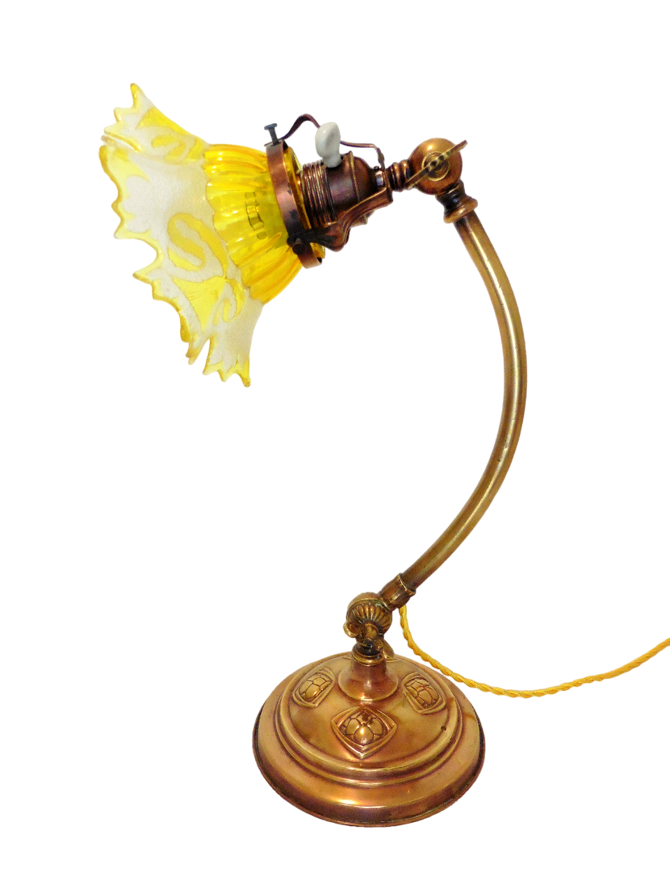 Lamp - foot in weighted brass Swungeneck adjustable with its acid-engraved crystal lampshade