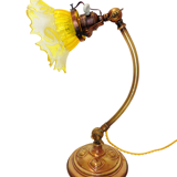 Lamp - foot in weighted brass Swungeneck adjustable with its acid-engraved crystal lampshade