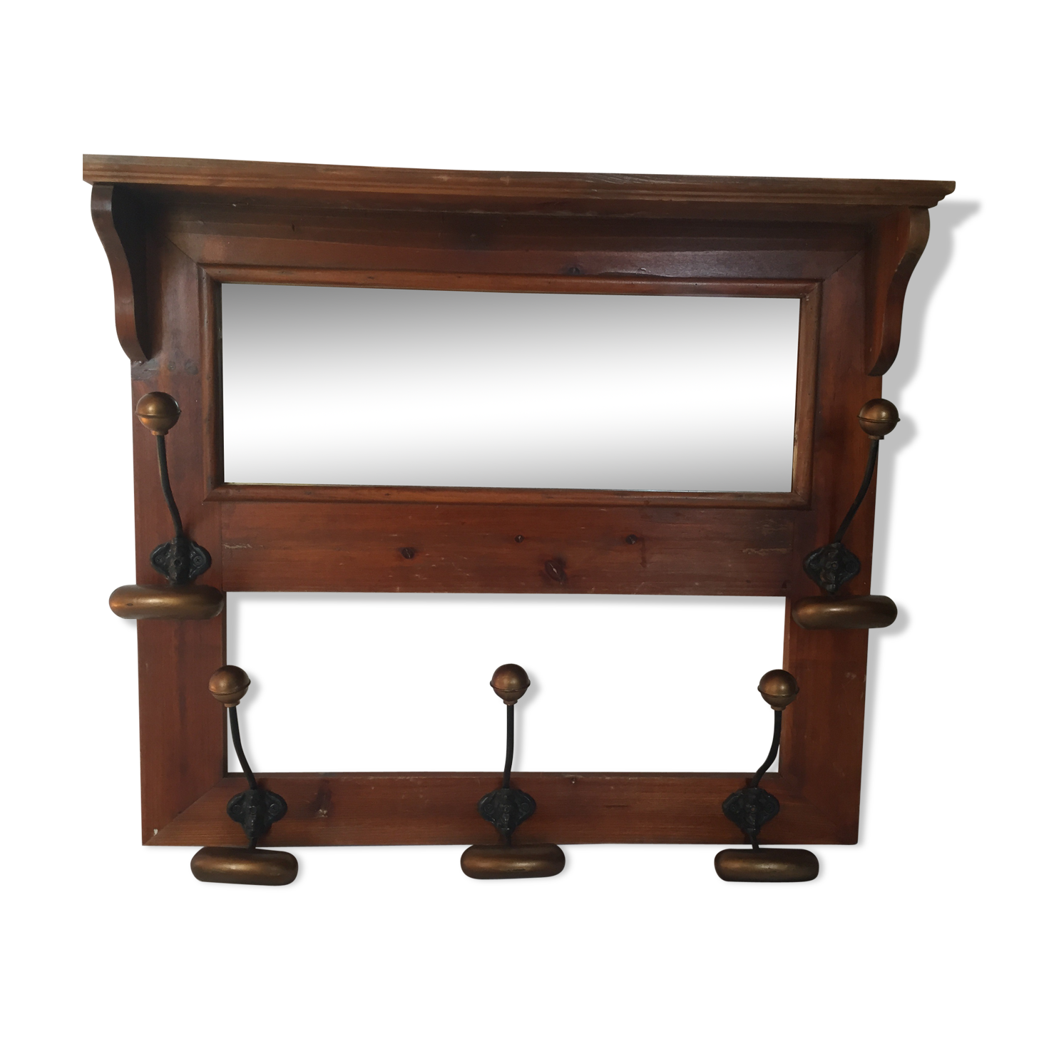 Old wood and brass coat rack