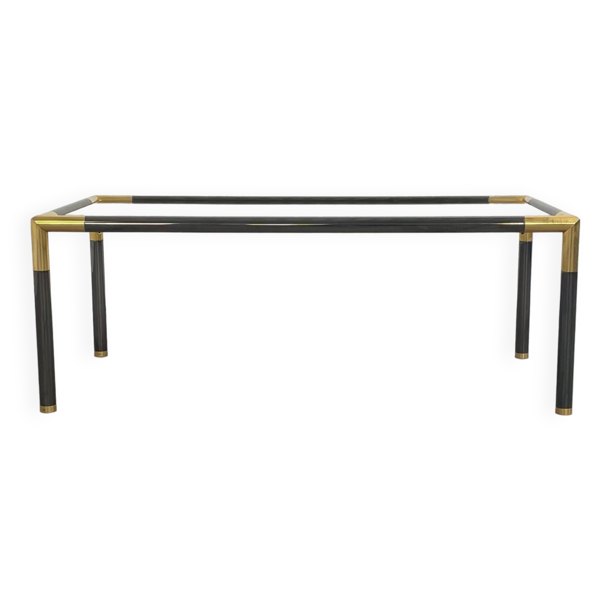 Gunmetal gold metal and smoked glass coffee table from the 70s