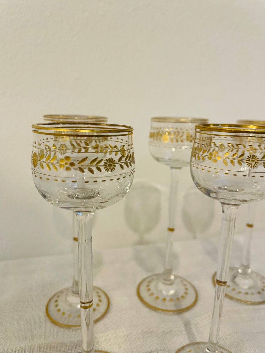 Antique Art Nouveau liqueur glasses by Theresienthal, 1900s, set of 6
