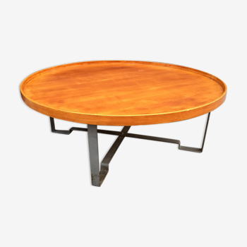 Table basse plateau rond bois et métal