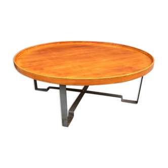 Table basse plateau rond bois et métal