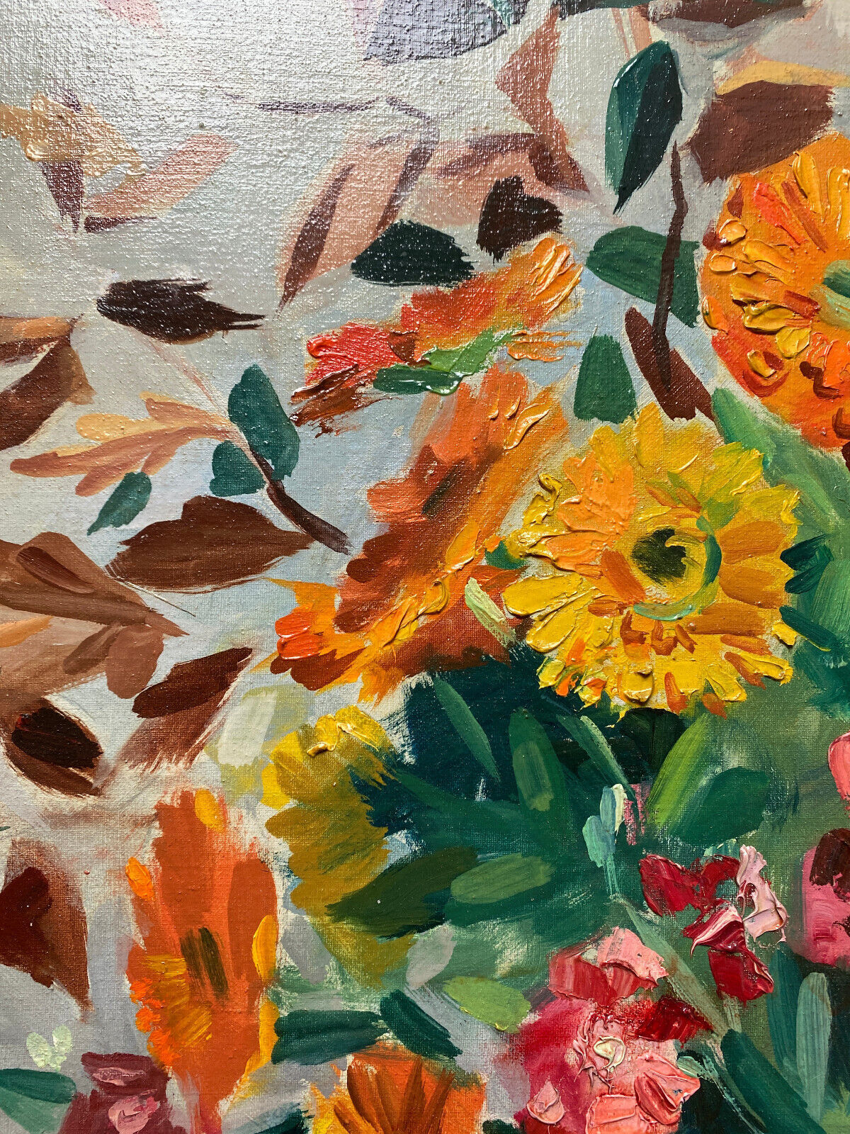 Painting "Flowers in vase" signed M. Saulo, circa 1950 frame