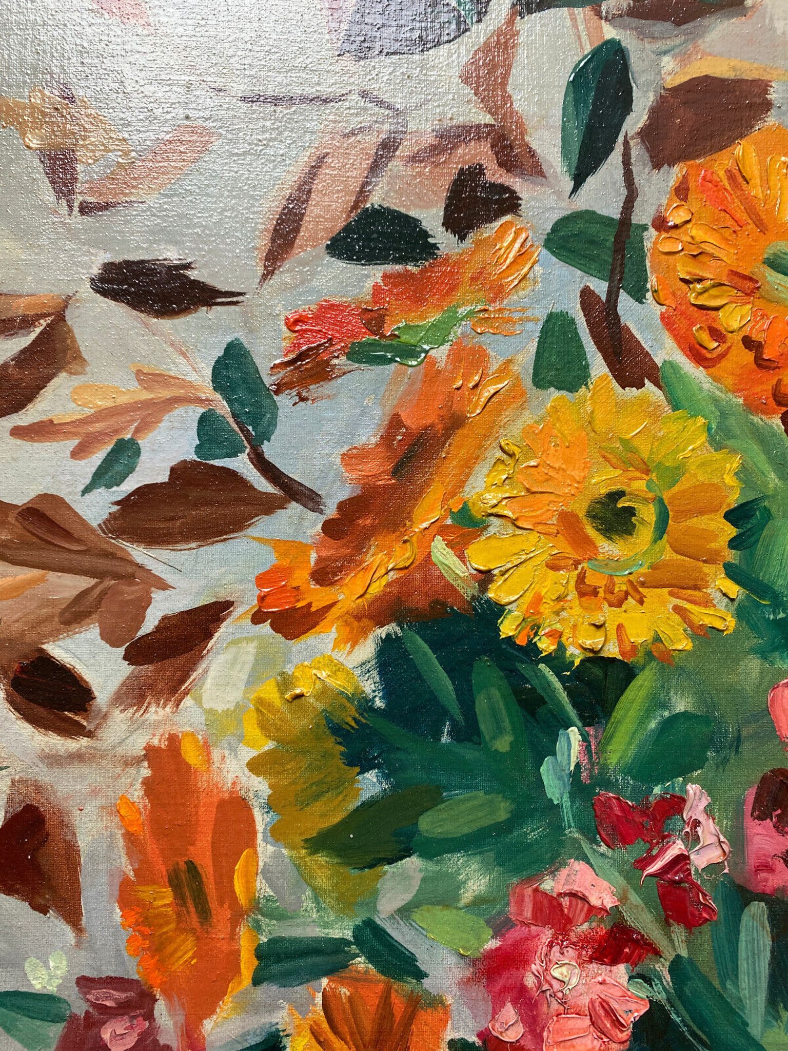 Painting "Flowers in vase" signed M. Saulo, circa 1950 frame