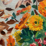 Tableau "Fleurs en vase" signé M. Saulo, vers 1950 cadre
