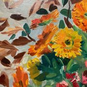 Painting "Flowers in vase" signed M. Saulo, circa 1950 frame