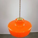 Mid-Century Modern Italian Orange Glass and Brass Pendant Lamp