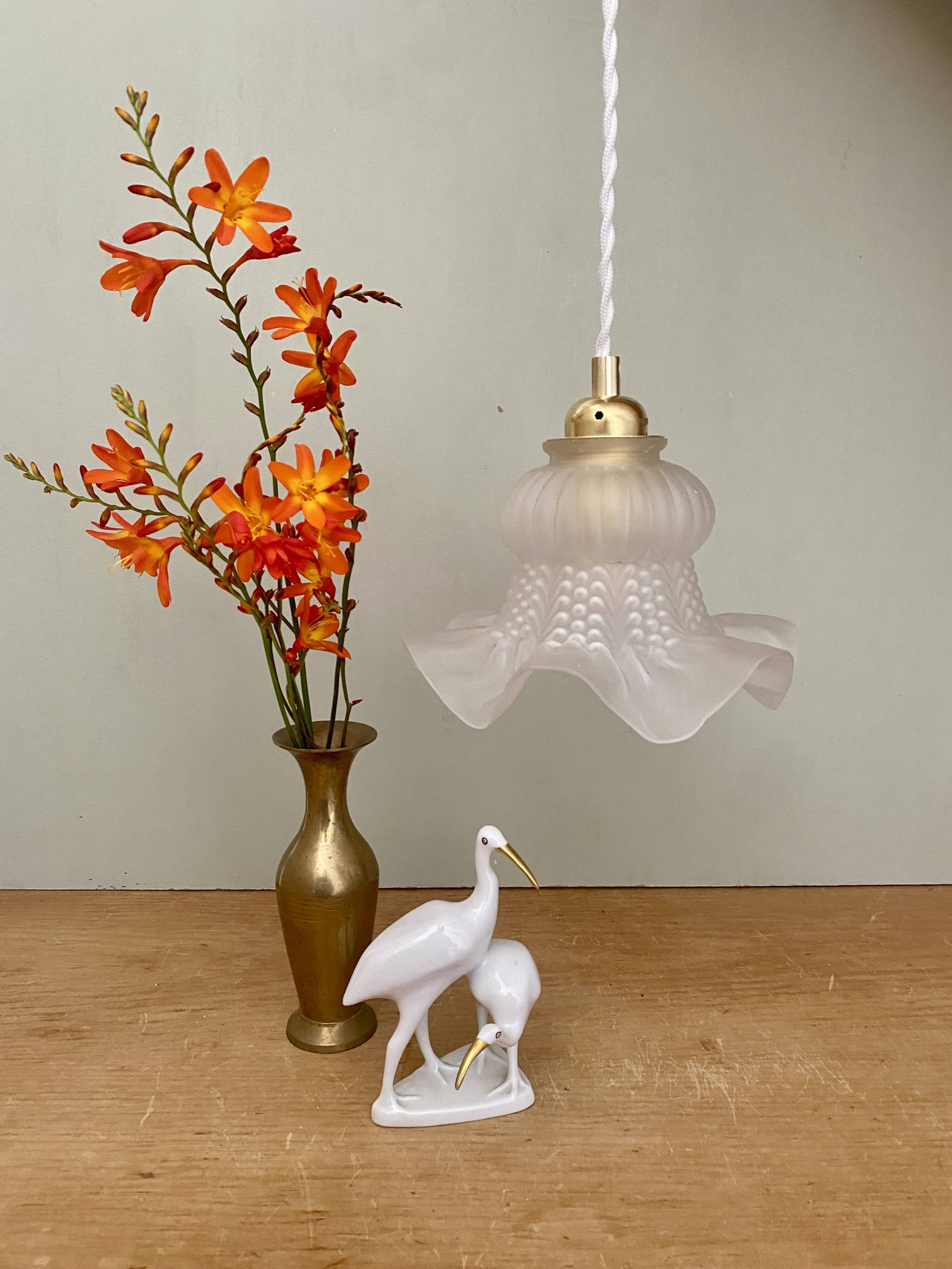 Vintage frosted glass tulip pendant light