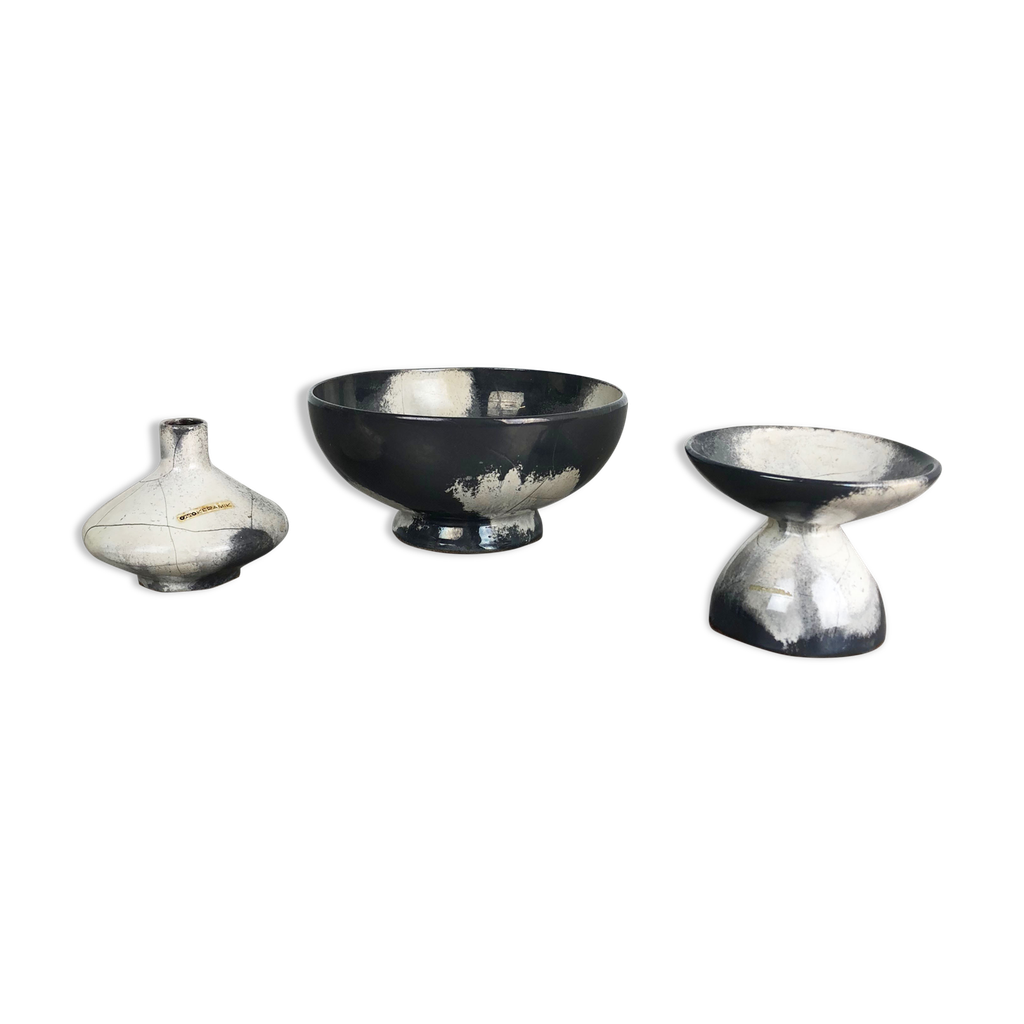 Set of 3 grey ceramic studio pottery vase objects by Otto Keramik ...