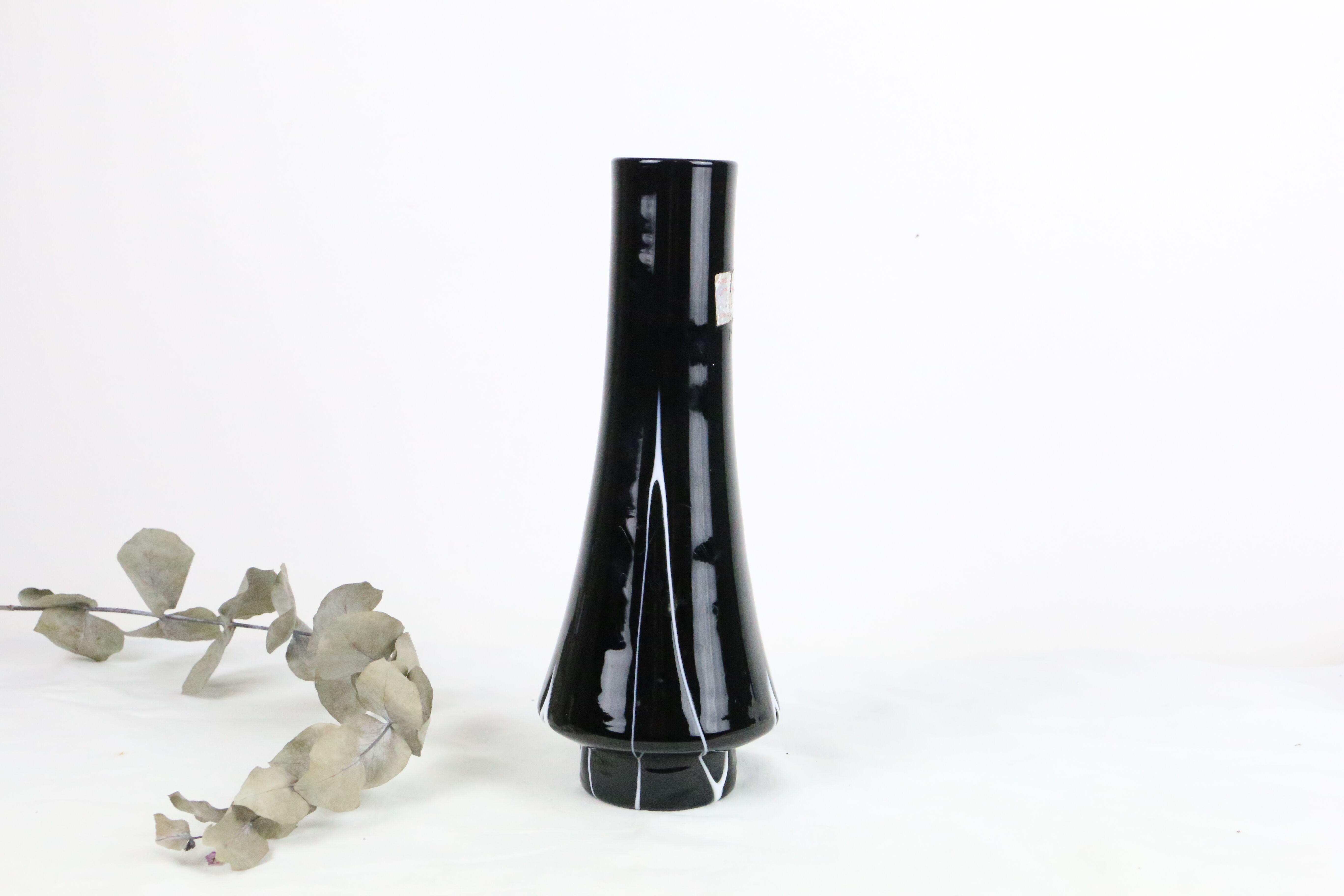 Black and white tempered glass vase, vintage 1960