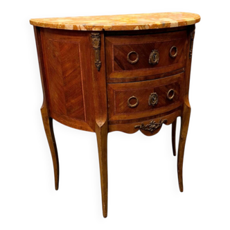 Commode Demi-Lune de style Louis XVI à deux tiroirs avec pla