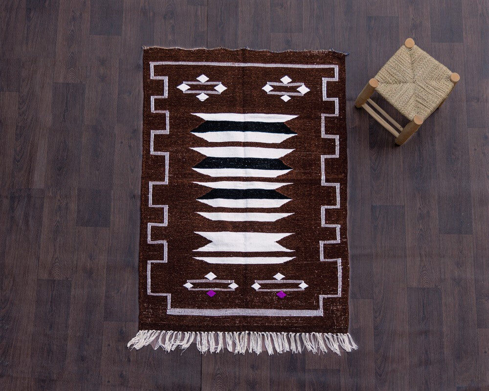 Moroccan brown ethnic carpet 103 X 145 cm