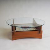 Mid-century round coffee table with ceramic tiles