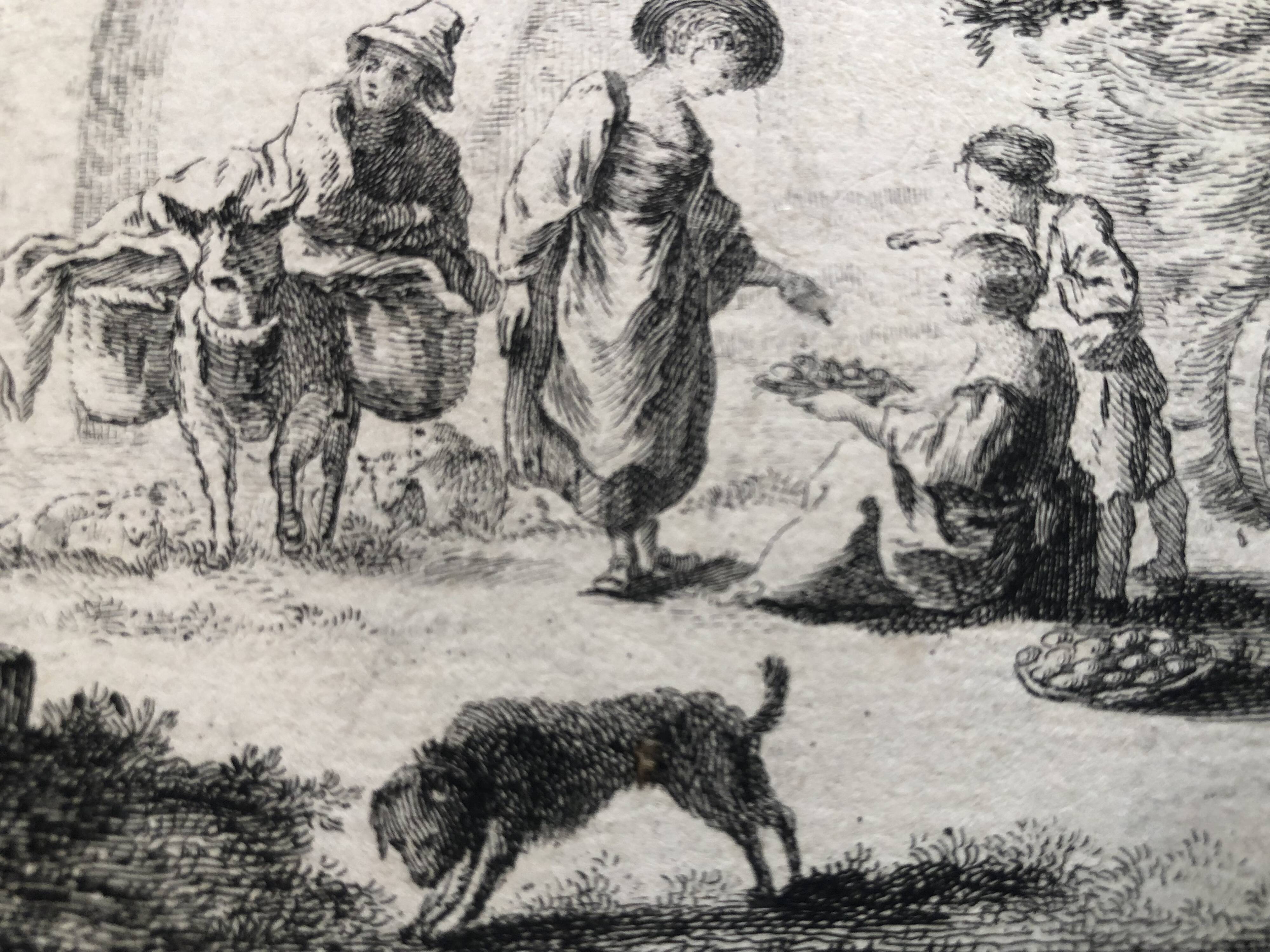 18th century forged water engraving children on the farm engraved by le prince circa 1750, printer basan n° 12