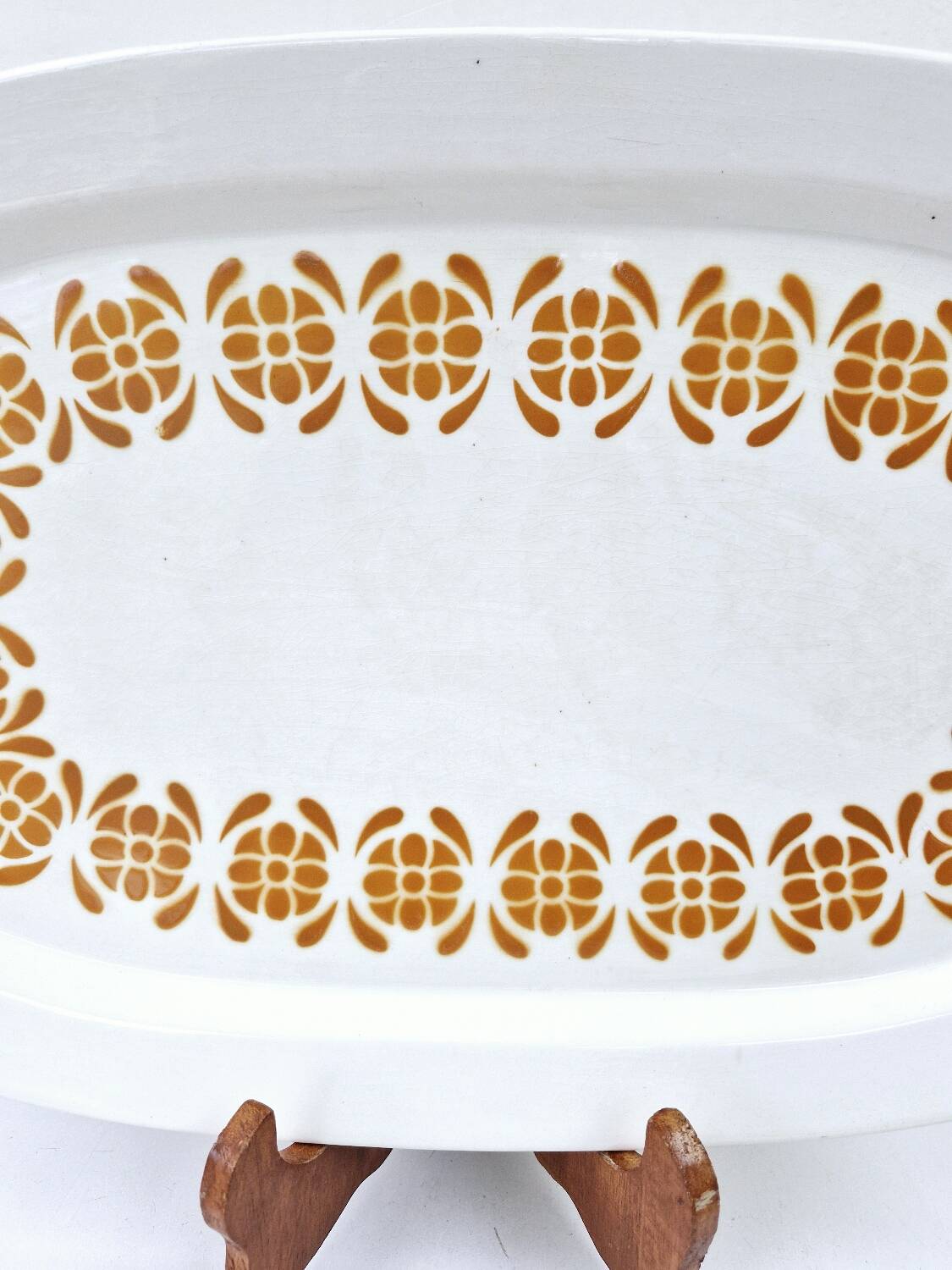 Vintage Oval Dish 70's Sarreguemines Earthenware Decor Orange Flowers 38.5 x 25 cm