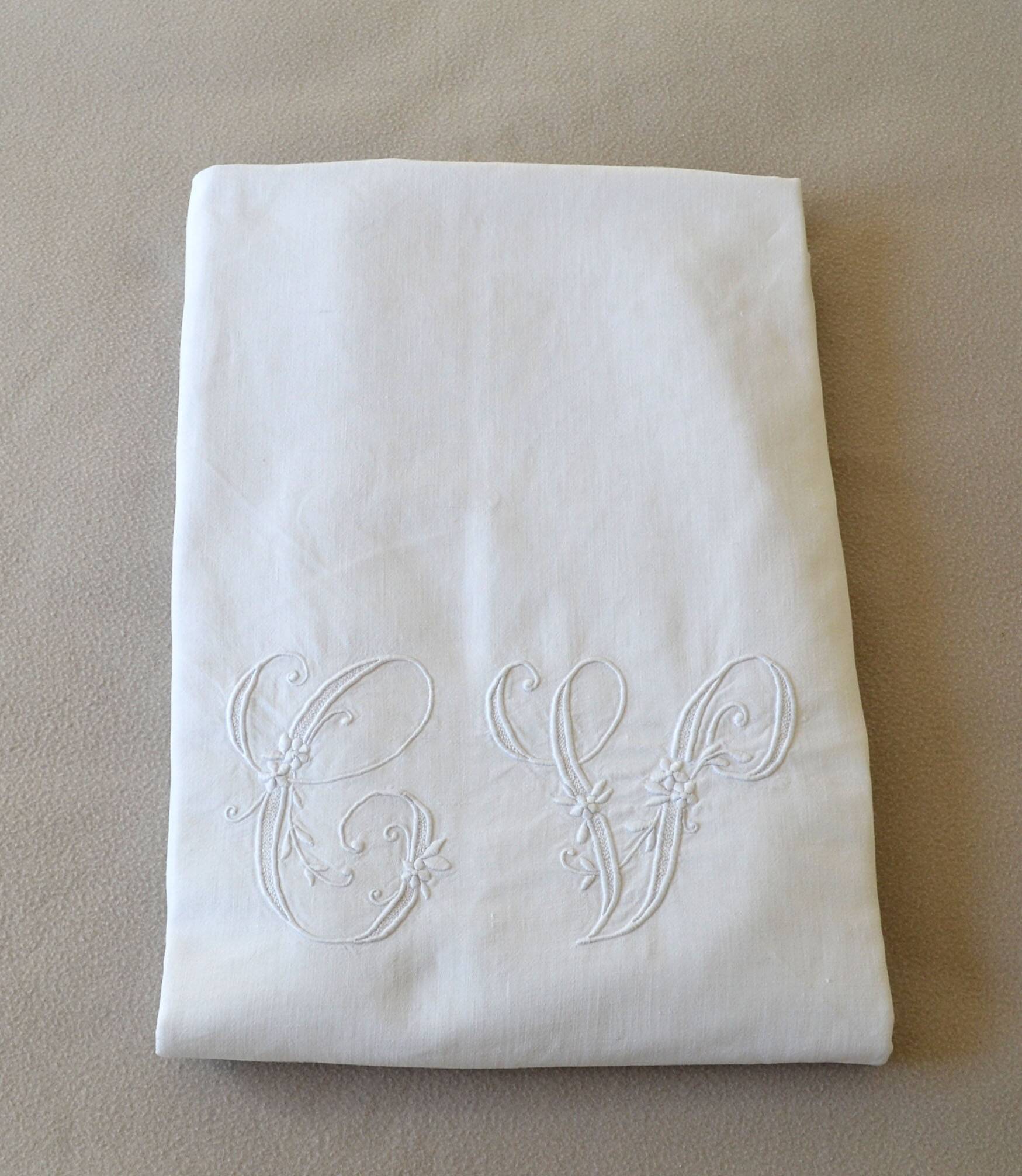 Old linen/cotton sheet large monogram