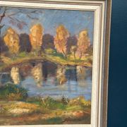Original Swedish Oil on Panel – “Autumn Landscape” by Skänstod – Dated 1948
