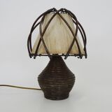 Bedside lamp, table lamp in rattan, bamboo Louis Sognot. 50s