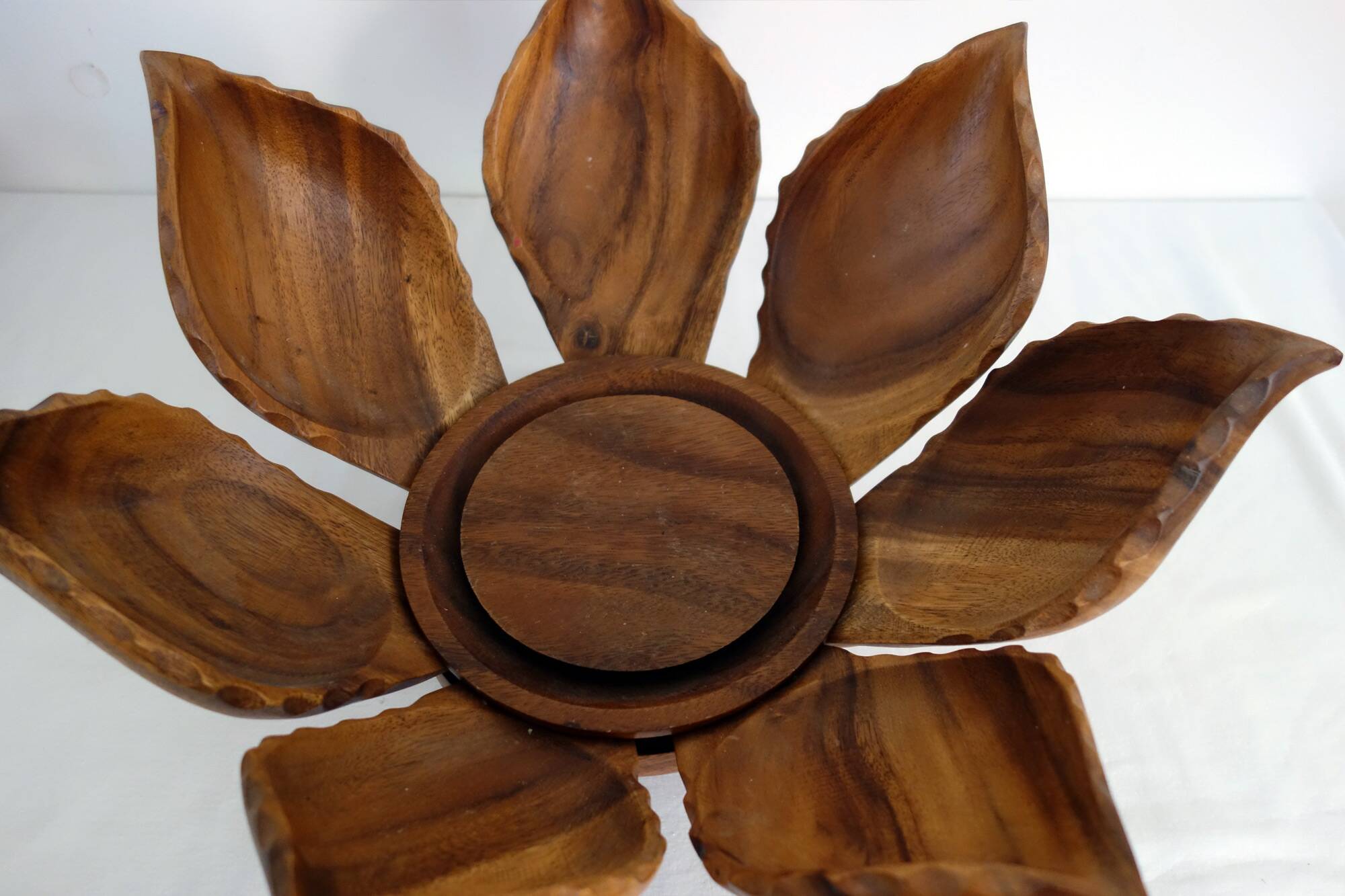 Large lotus flower vintage wooden aperitif service