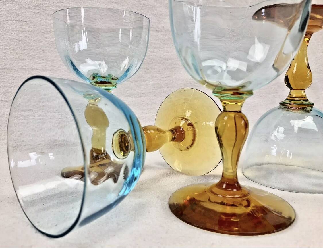 4 old two-tone George Sand wine glasses