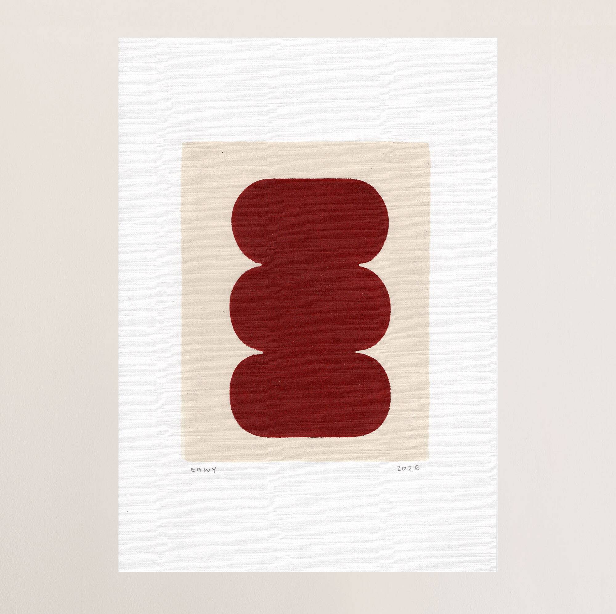 Collection de 4 peintures abstraites sur papier col.bordeaux signées Eawy
