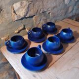 Set of 6 dark blue cups and saucers Charles Voltz Vallauris