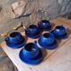 Set of 6 dark blue cups and saucers Charles Voltz Vallauris