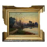 Tableau "Paysage impressionniste" signé Glibert, pseudo Karl Kaufmann 1843-1905