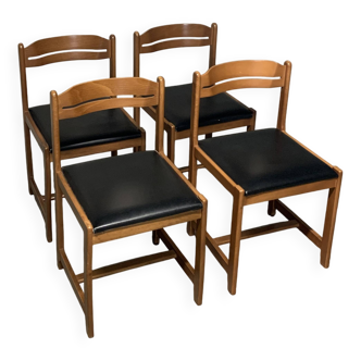 Lot de quatre chaises vintages assises en skaï design rétro