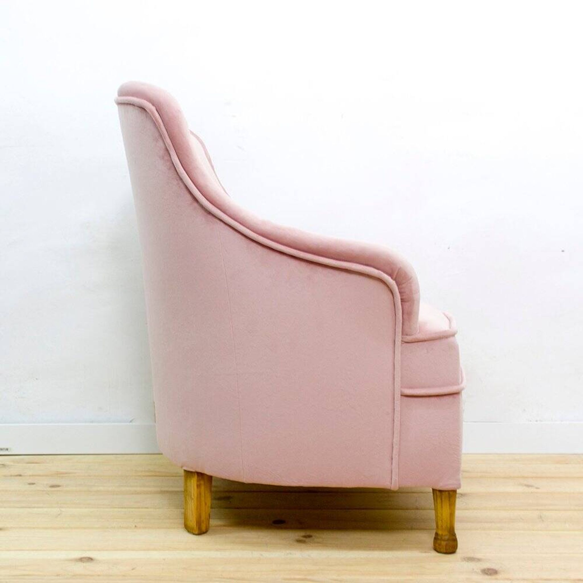 Fauteuil en tissu et bois de style mid-century, années 1950