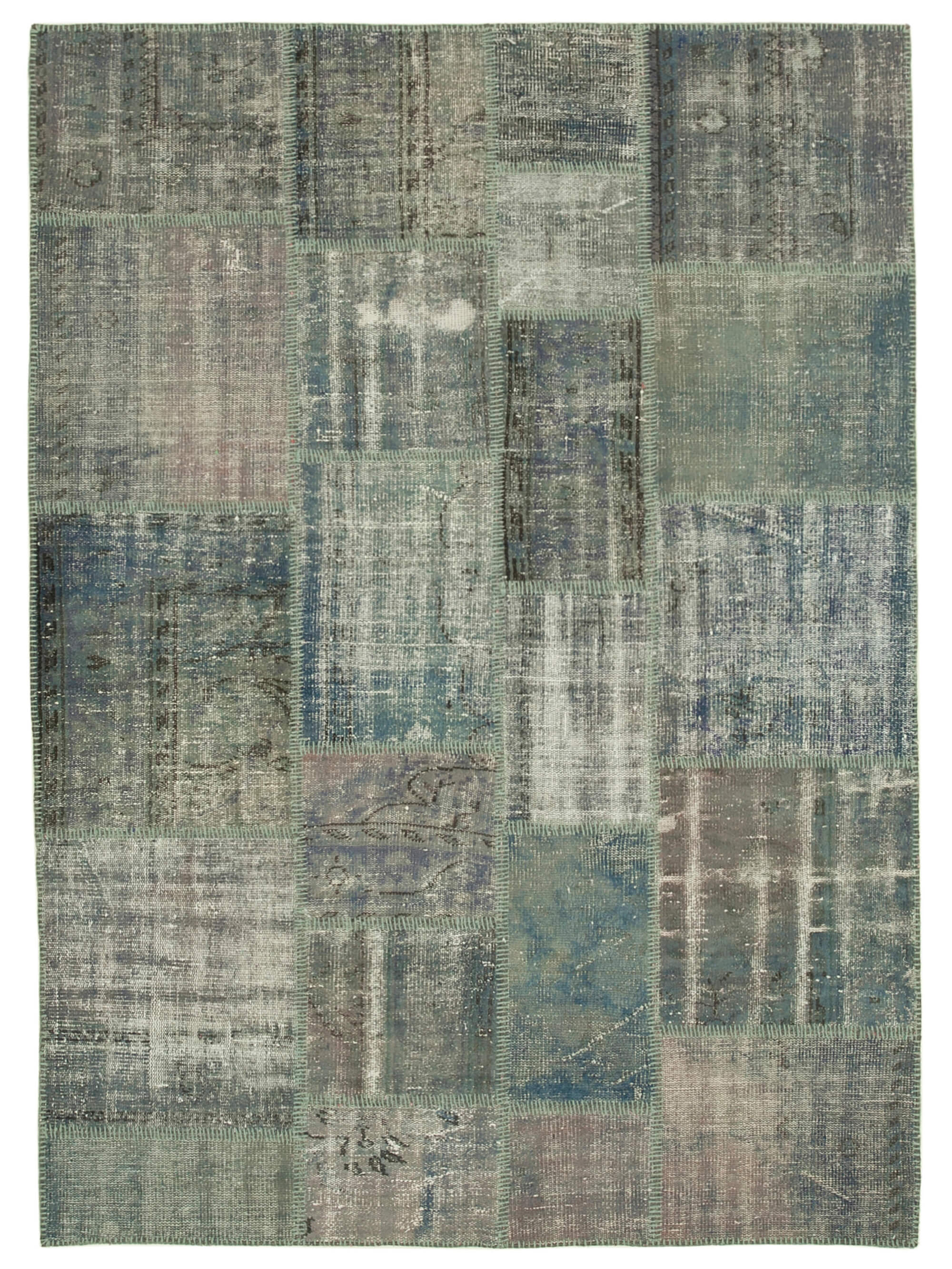 Handmade turkish overdyed 174 cm x 243 cm blue patchwork carpet