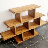 Low solid oak shelf, brutalist style, 60s