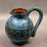 Blue ceramic pitcher with frieze by Jérôme Massier – Vallauris