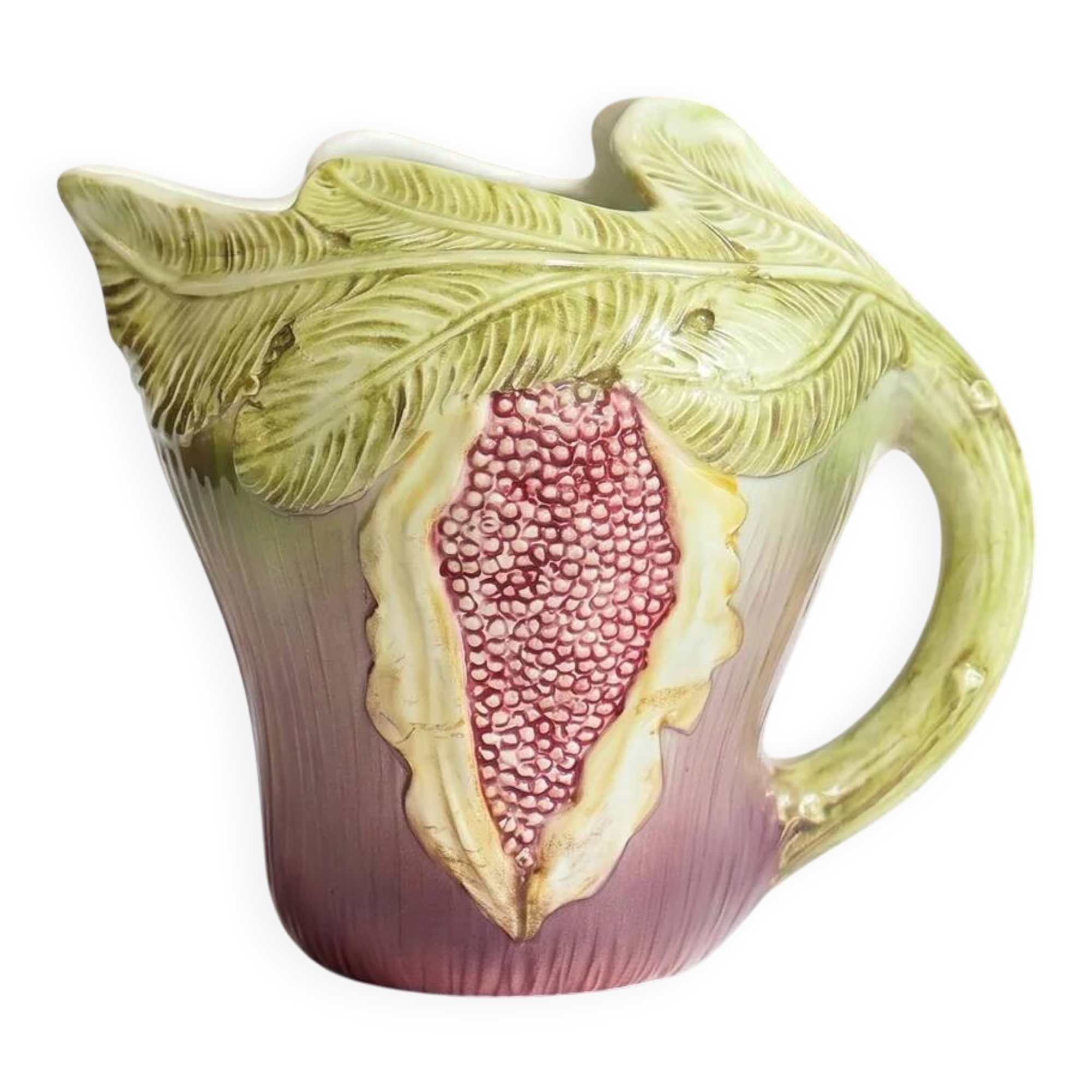 Rare vintage Italian majolica pitcher or jug in the shape of a fig.
