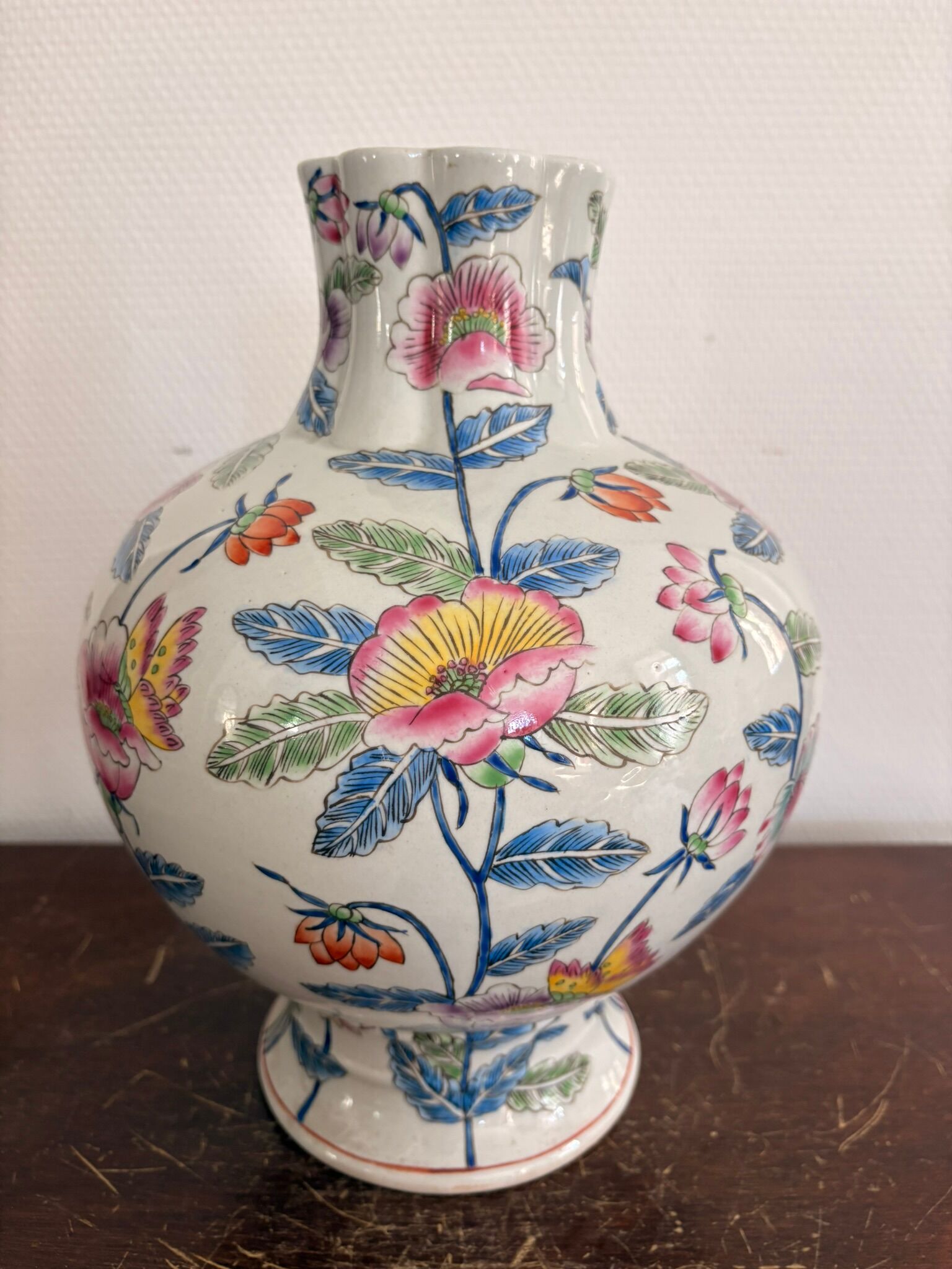 Antique Famille Rose Vase Chinese Porcelain China Peony Flowers Republic
