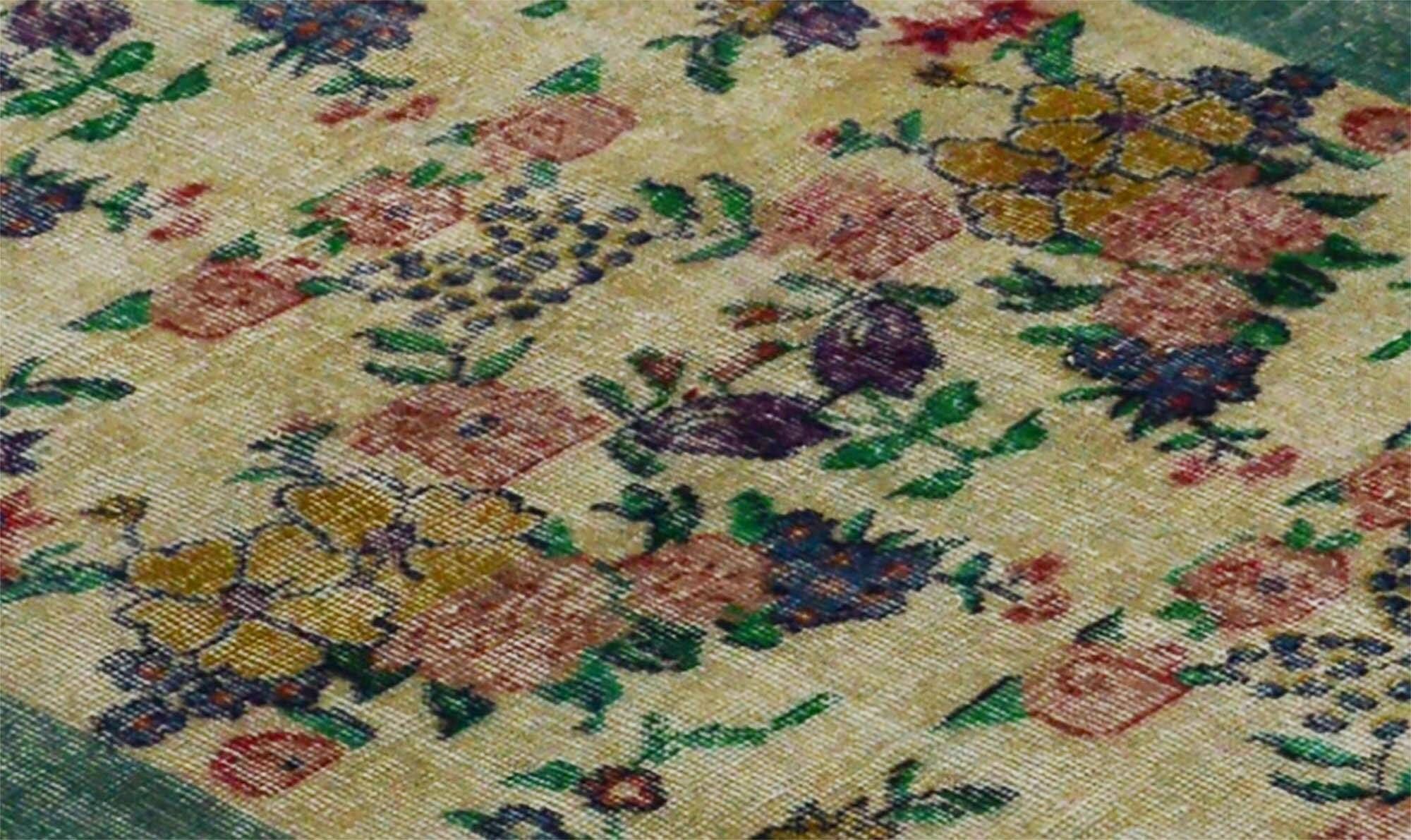 Vintage Turkish Carpet Floral Beige Green 194 x 109 cm
