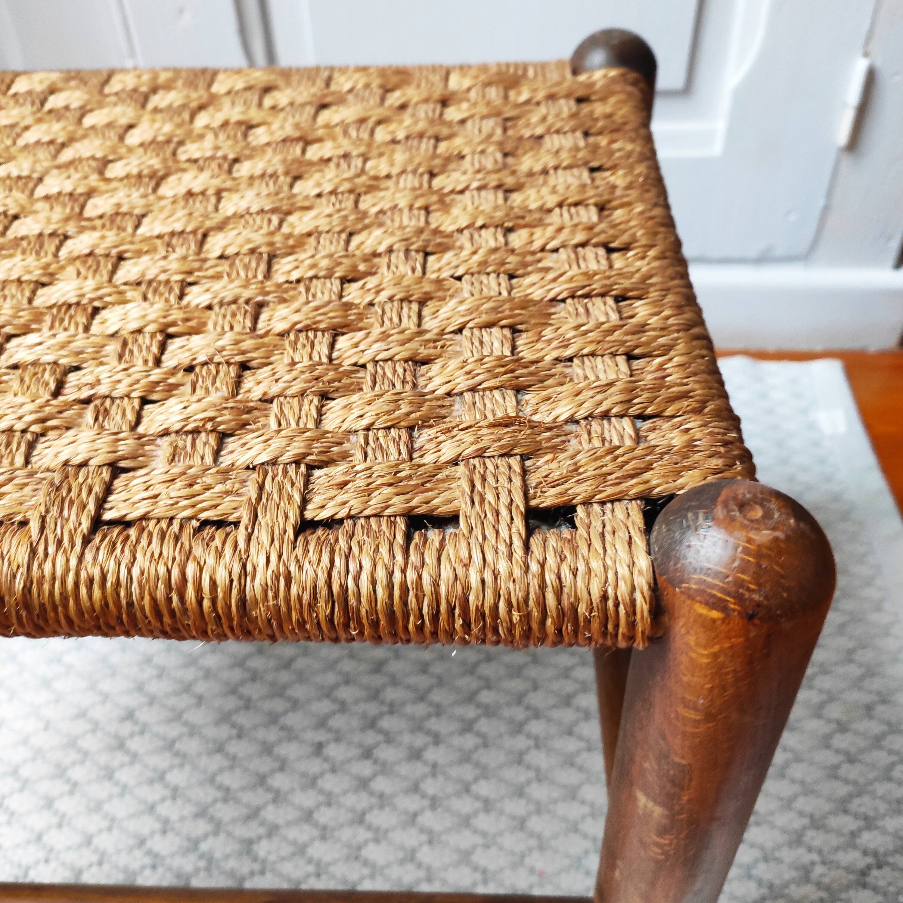 Scandinavian wood and rope stool