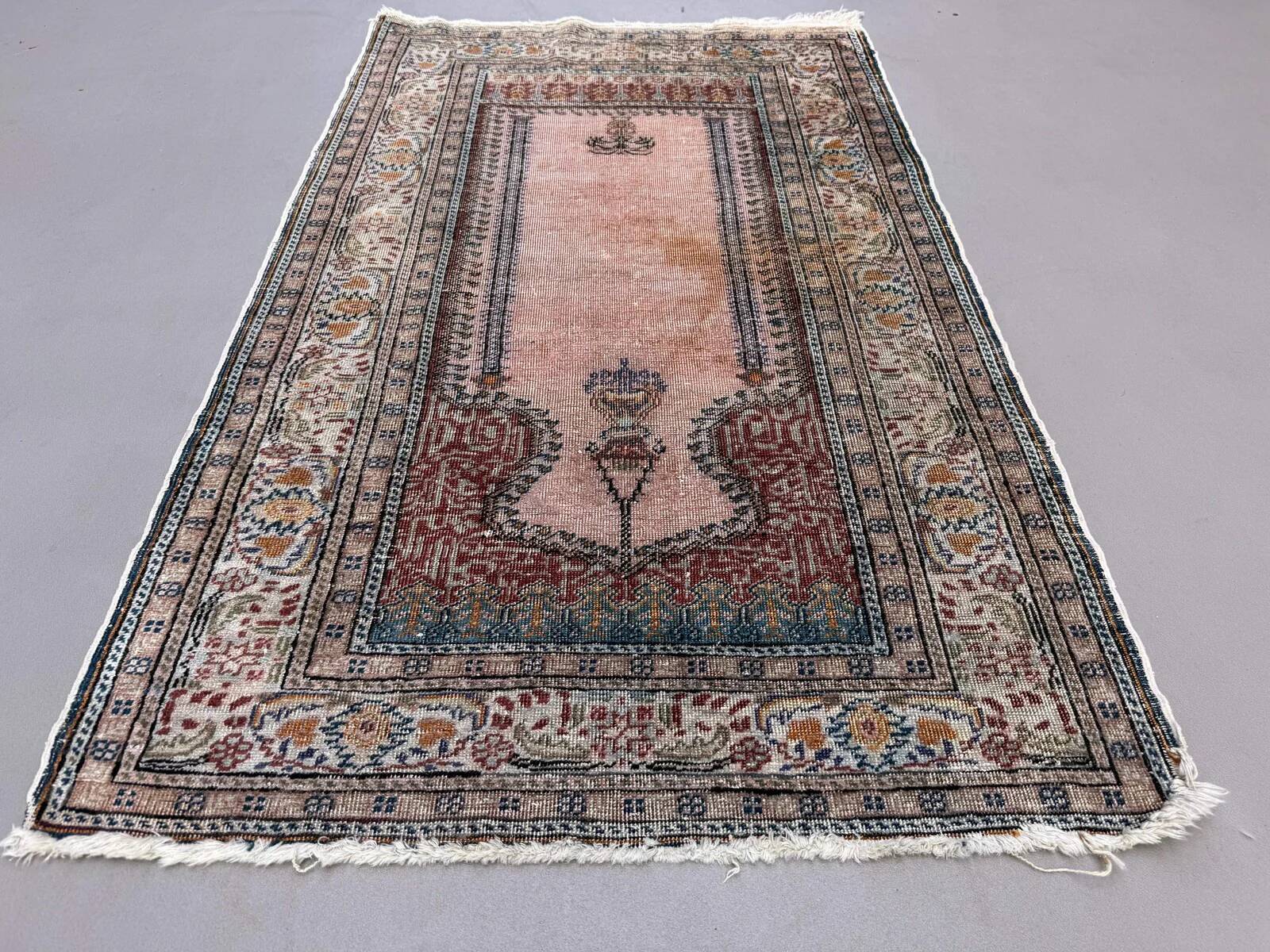 Turkish silk rug shabby vintage, 128x79cm tribal clearance 2510