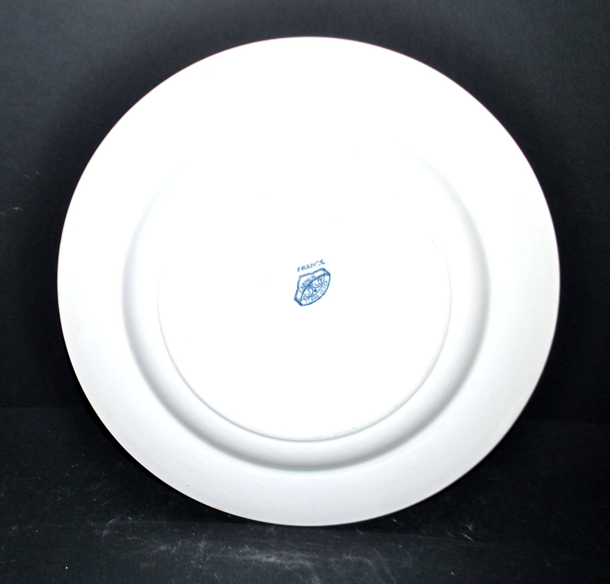 Sarreguemines round plate CARMEN blue butterfly dragonfly earthenware ironstone